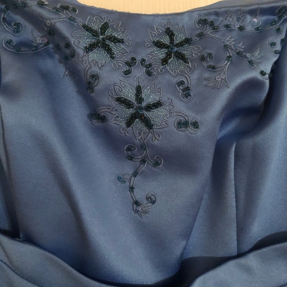 Blue spaghetti strap gown with beading in front - Picture 3 of 5
